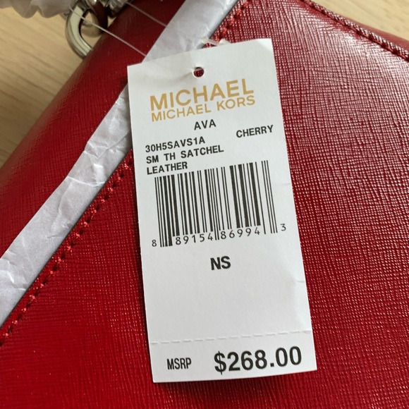 NWT Michael Kors Ava Small Saffiano Leather Crossbody Handbag Purse Cherry Red - Picture 8 of 9